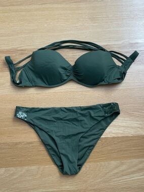 Olive Green Strappy Two-Piece Bikini Set